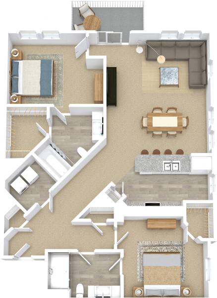 Floor plan for 2 beds, 2 baths, 1137 sqft